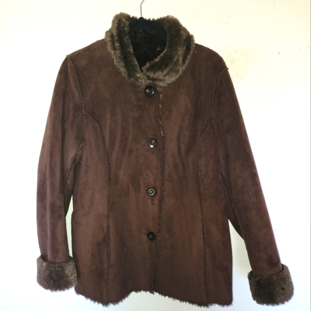 Coldwater Creek Reversible Faux Suade & Fur Coat